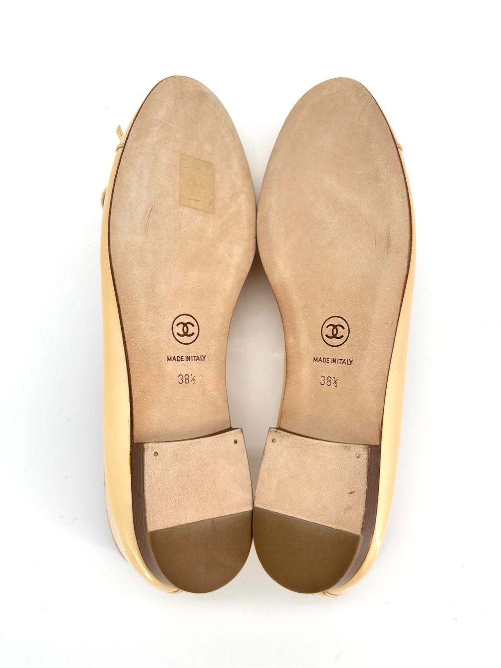 Chanel Vintage Lagerfeld CC Logo Bow Cap Toe Patent Leather Ballet Flats 38.5 - Picture 12 of 15